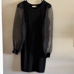 sweater dress with sheer puff sleeve